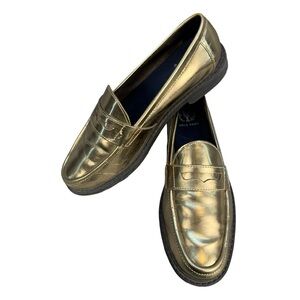 Cole Haan Metallic Gold Leather Penny Loafers